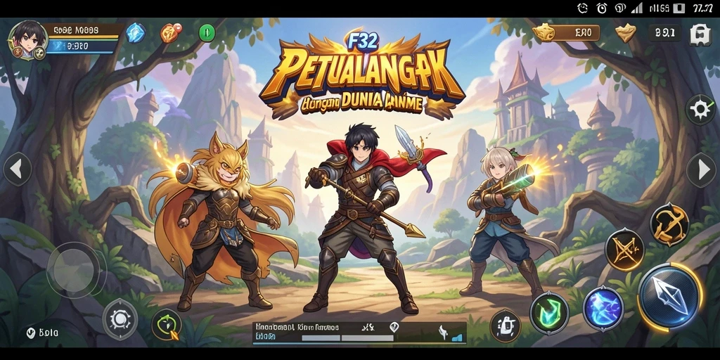 Tampilan gameplay F32 dengan karakter Anime yang beraksi.