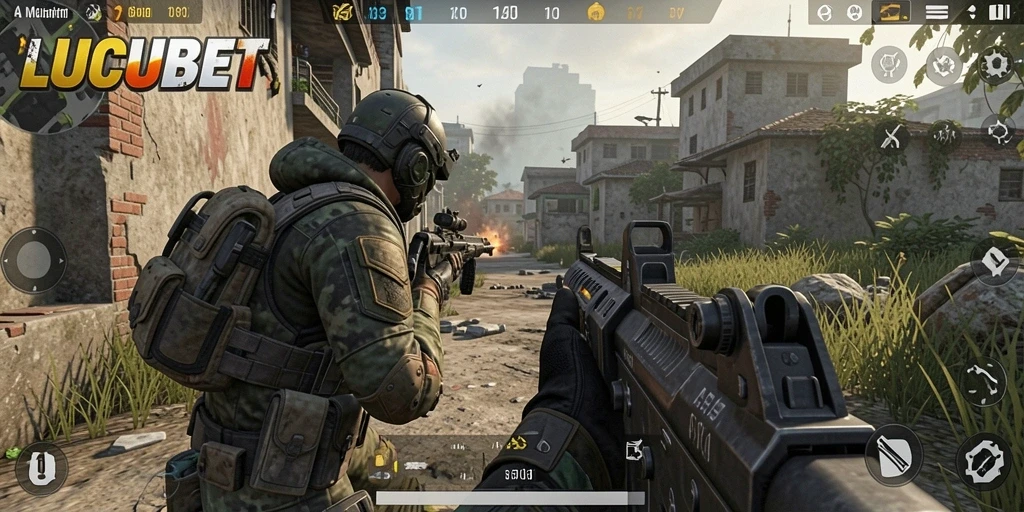 Screenshot LUCUBET menampilkan aksi pertempuran FPS yang mendebarkan.