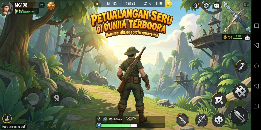 Screenshot MG108 menampilkan petualangan seru di dunia terbuka.