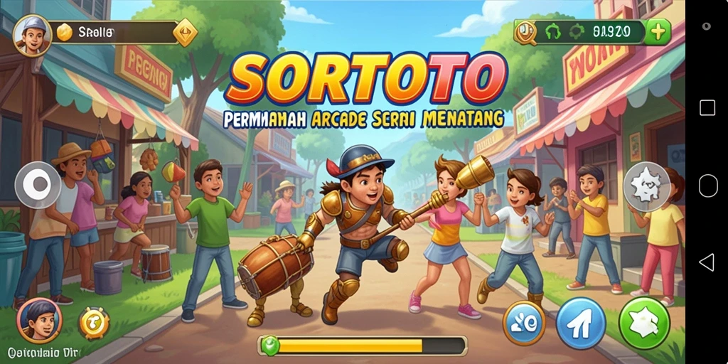 Tampilan gameplay SORTOTO yang penuh warna dan menantang.