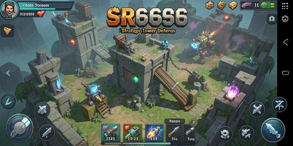 Tangkapan layar SR6666 menunjukkan aksi pertempuran Tower Defense yang intens.